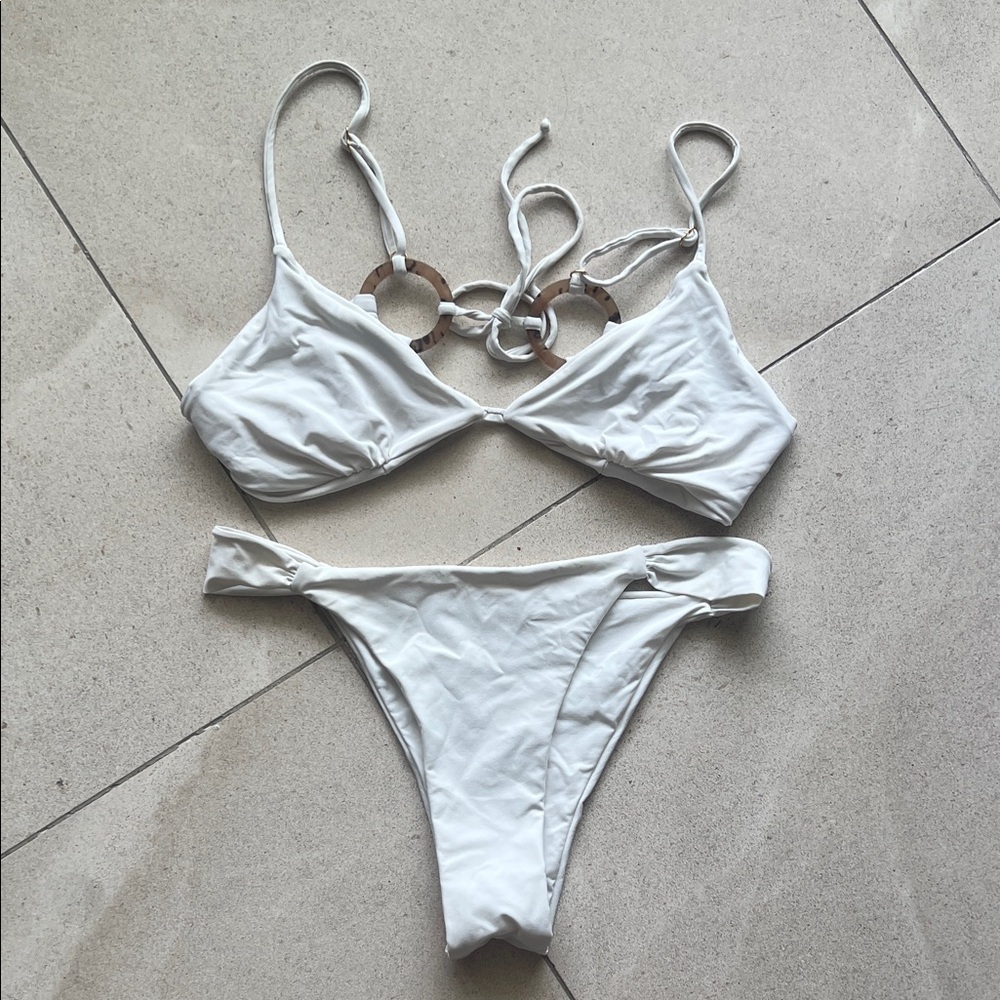Malai White Bikini Set with Ring Accents